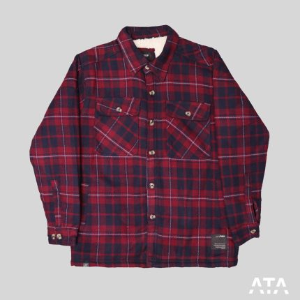 ژاکت سویشرت پشمی برند pull & bear پول اند بییر خیلی ضخیم چهارخانه زرشکی