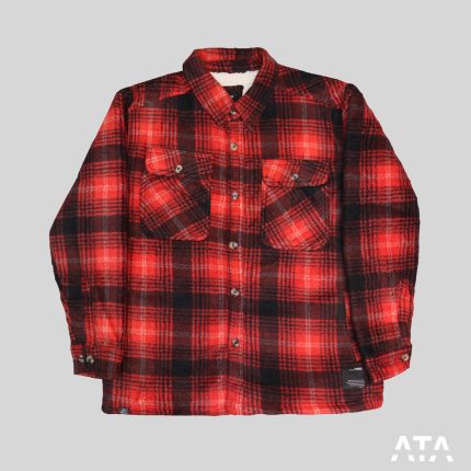 ژاکت پشمی ضخیم زمستانی برند پول اند بیر pull and bear قرمز چهارخانه