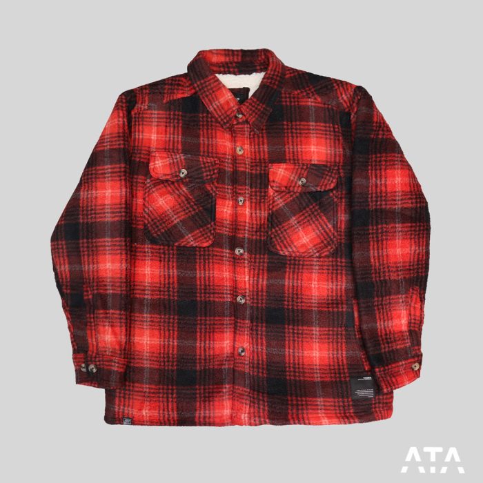 ژاکت پشمی ضخیم زمستانی برند پول اند بیر pull and bear قرمز چهارخانه