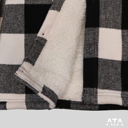 کاپشن پشمی پول اند بیر چارخونه سفید مشکی pull & bear