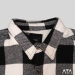 کاپشن پشمی پول اند بیر چارخونه سفید مشکی pull & bear